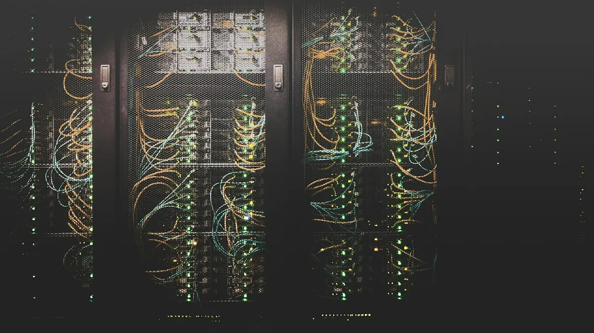 Rows of server racks in a datacenter hall