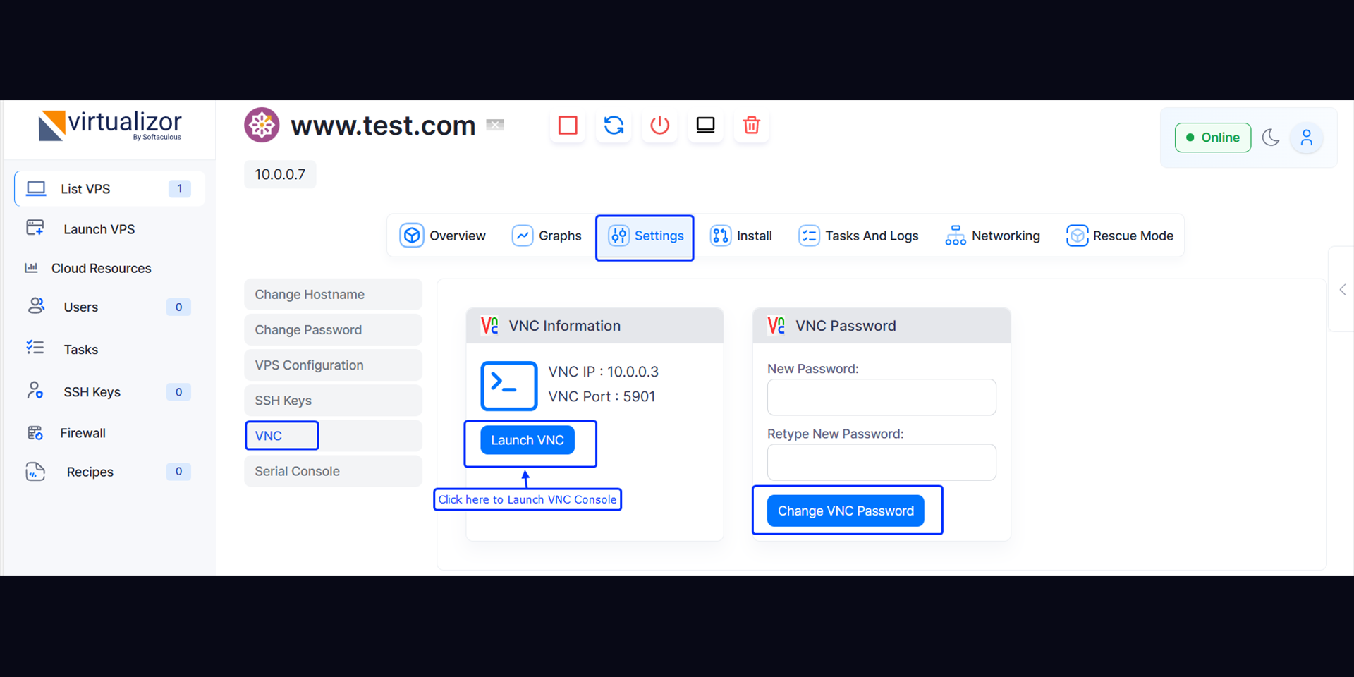 Virtualizor console preview